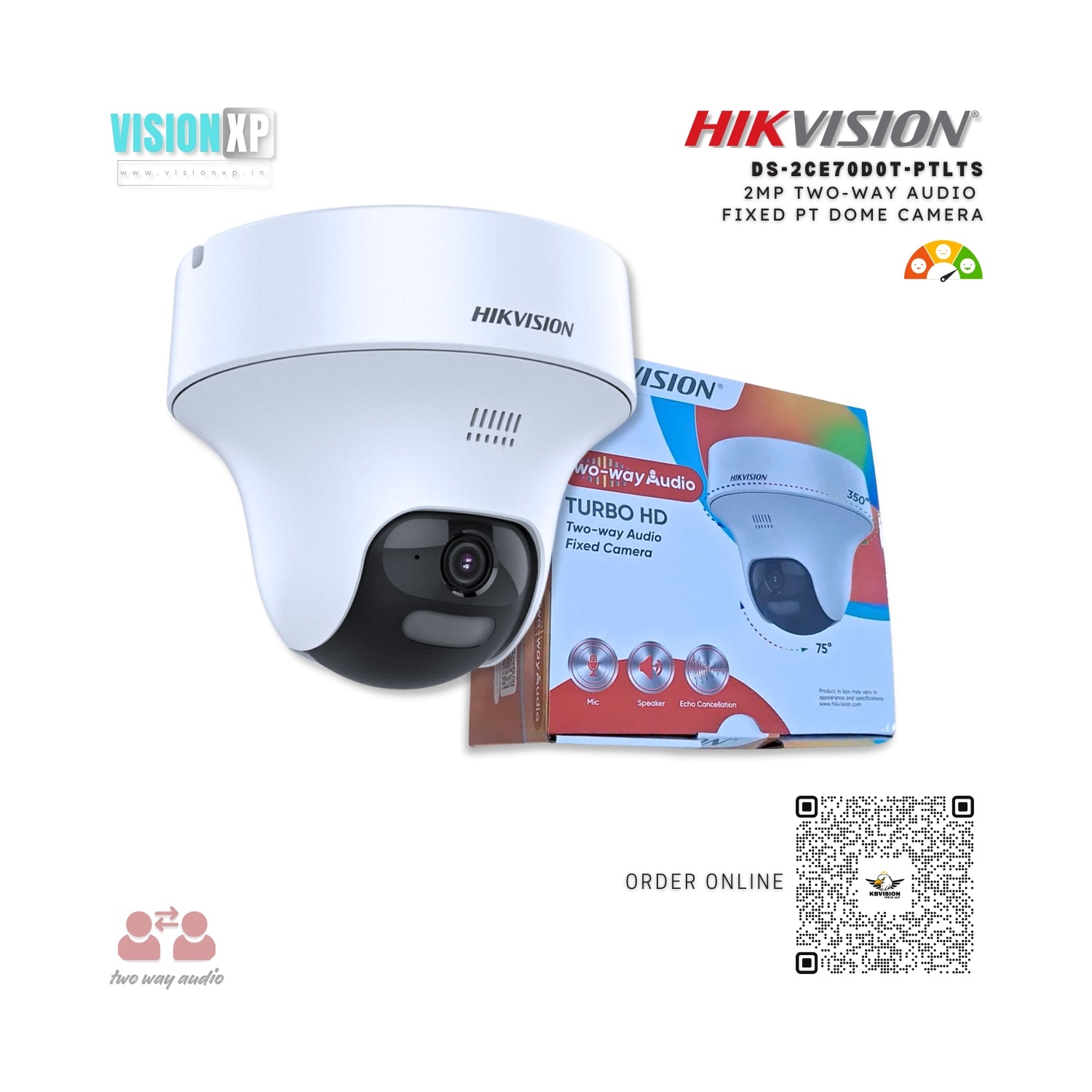 Hikvision DS-2CE70D0T-PTLTS 2MP Two-Way Audio Fixed PT Dome Camera Hikvision DS-2CE70D0T-PTLTS 2MP Two-Way Audio Fixed PT Dome Camera
